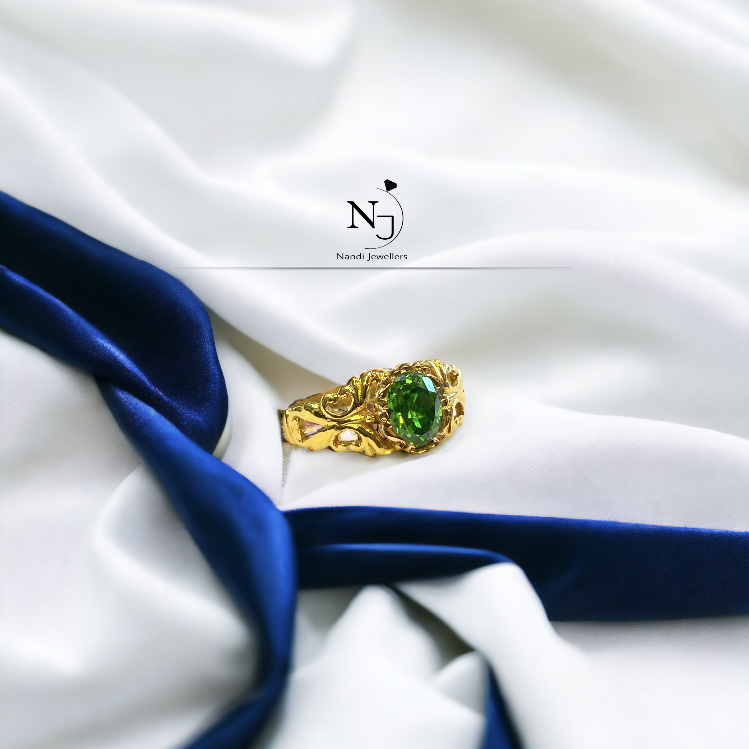 Owal Shape Green Stone with Diamond Glittering Design Gold Plated Ring -  Style A852 – Soni Fashion®